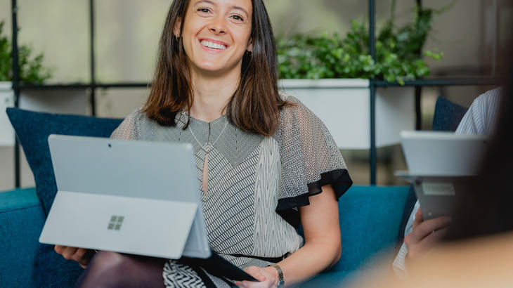 Landsec employee on laptop